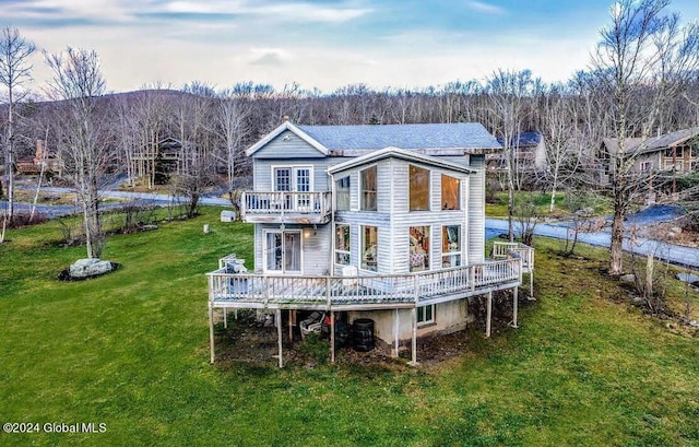 167 Botti Dr, Hunter, NY 12442 - back of house featuring a wooden deck, a yard, and a balcony