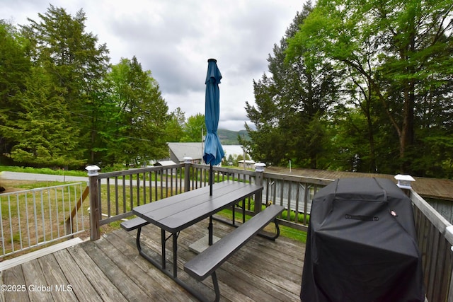 202 Lakeland Rd, Edinburg, NY 12835 - wooden terrace featuring a grill and outdoor dining space