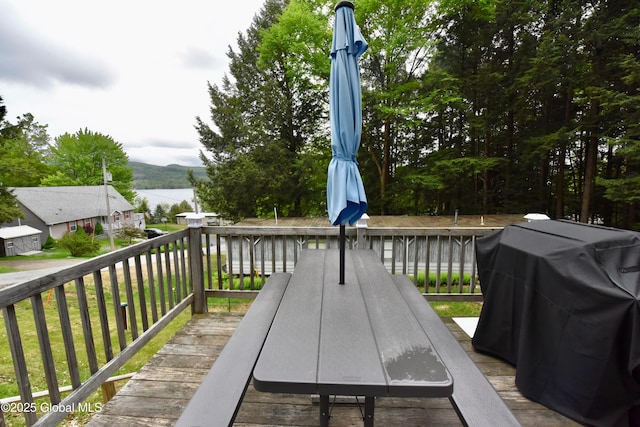 202 Lakeland Rd, Edinburg, NY 12835 - wooden deck with a grill and a mountain view