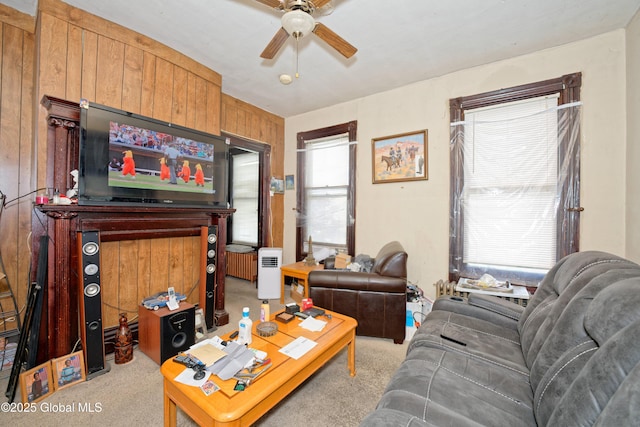 6 123rd St, Troy, NY 12182 - living room with a ceiling fan and light carpet