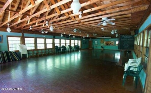 847 Lake Ave, Lake Luzerne, NY 12846 - miscellaneous room with ceiling fan, vaulted ceiling, and plenty of natural light