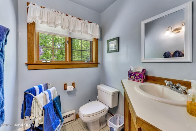 2555 County Highway 22, Exeter, NY 13315 - bathroom with vanity, toilet, a baseboard radiator, and tile patterned flooring