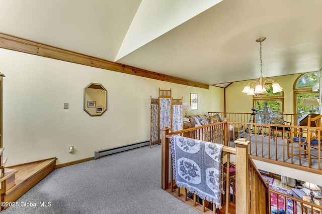 2555 County Highway 22, Exeter, NY 13315 - carpeted dining area featuring a baseboard radiator, a chandelier, and baseboards
