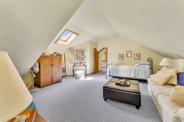 2555 County Highway 22, Exeter, NY 13315 - carpeted bedroom featuring a skylight, vaulted ceiling, and baseboards