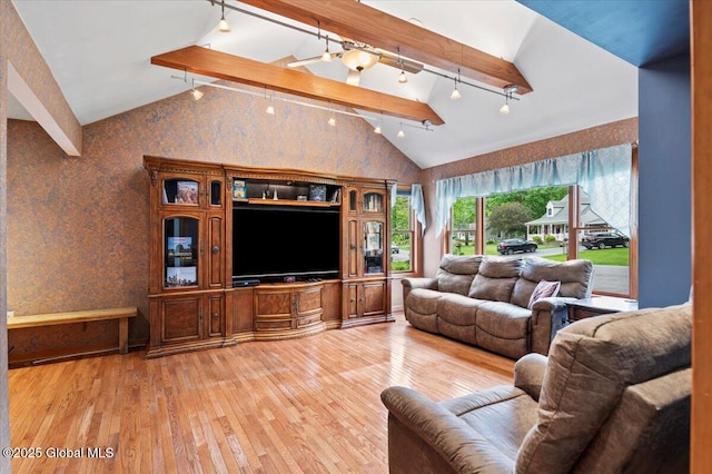 15 Iris Ave, Moreau, NY 12803 - living room featuring rail lighting, light wood-style flooring, and wallpapered walls