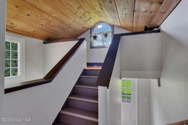 212 County Route 70, Stillwater, NY 12170 - staircase with wood ceiling and vaulted ceiling