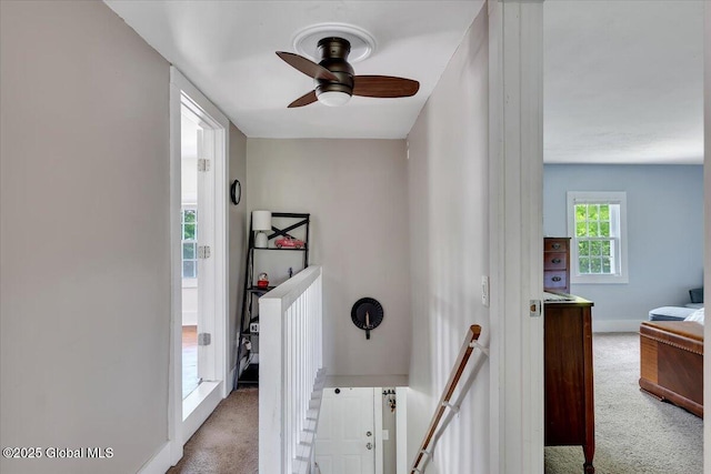 212 County Route 70, Stillwater, NY 12170 - hall featuring carpet flooring, an upstairs landing, and baseboards