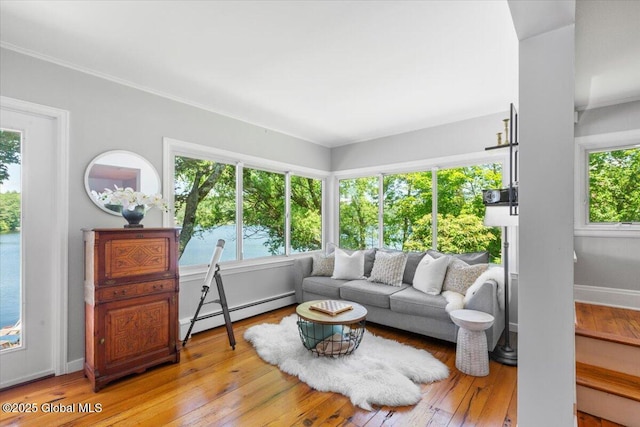 162 Methodist Farm Rd, Sand Lake, NY 12018 - living room featuring baseboard heating and wood-type flooring