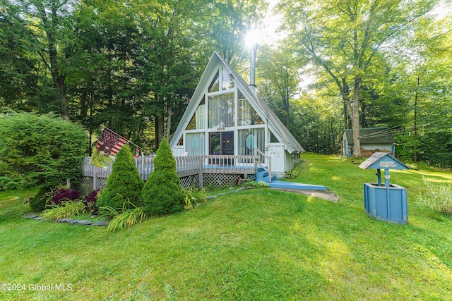 17 Oak Cir, Day, NY 12835 - view of front of home with a deck and a front lawn