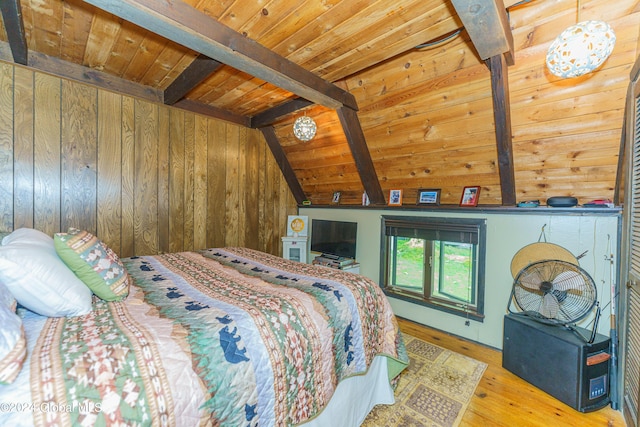 17 Oak Cir, Day, NY 12835 - bedroom featuring wood ceiling, wood walls, and hardwood / wood-style floors