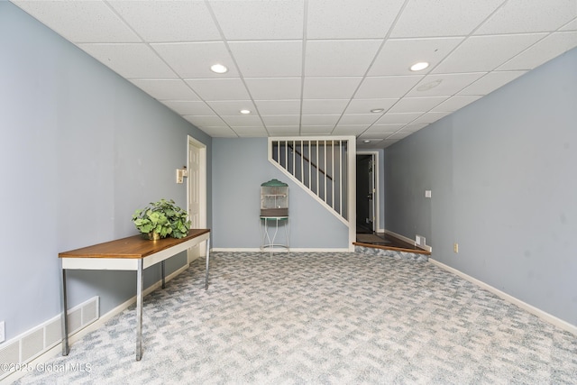 987 Grooms Rd, Rexford, NY 12148 - finished below grade area with recessed lighting, stairs, carpet floors, baseboards, and a drop ceiling