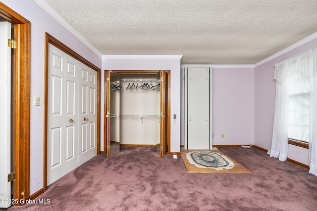 987 Grooms Rd, Rexford, NY 12148 - unfurnished bedroom with ornamental molding, baseboards, carpet flooring, and a textured ceiling
