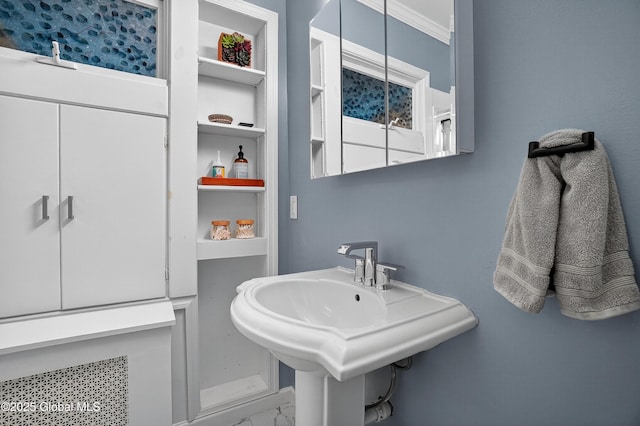 784 Ny Highway 351, Poestenkill, NY 12140 - bathroom featuring marble finish floors, a sink, and crown molding