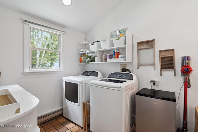 20 Darroch Rd, Bethlehem, NY 12054 - laundry room with a baseboard heating unit and washing machine and dryer