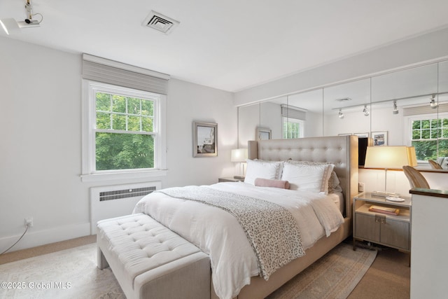 20 Darroch Rd, Bethlehem, NY 12054 - bedroom featuring radiator heating unit, track lighting, and carpet flooring