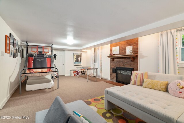 20 Darroch Rd, Bethlehem, NY 12054 - carpeted living area with a fireplace and baseboards