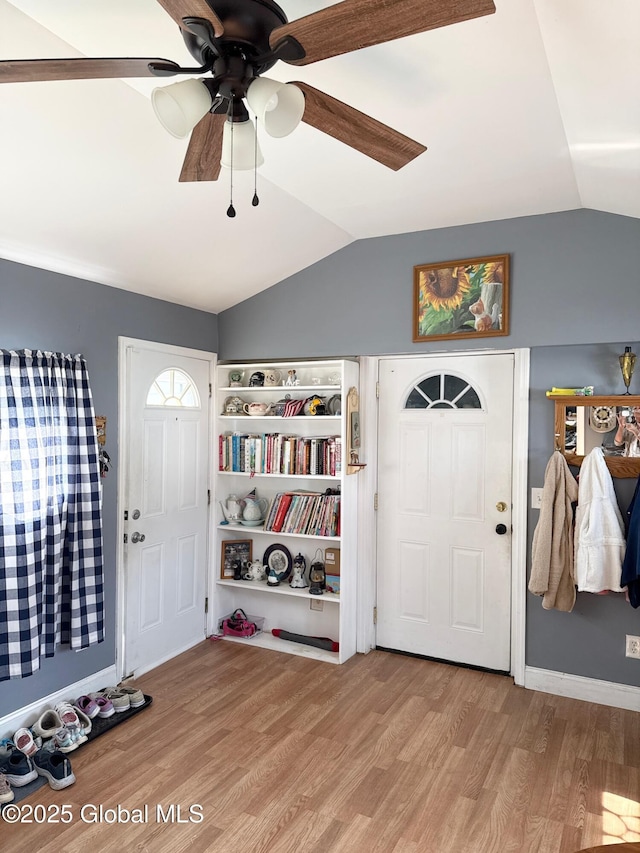 51 Coleman Ave, Hudson Falls, NY 12839 - foyer featuring lofted ceiling, a ceiling fan, and light wood-style flooring