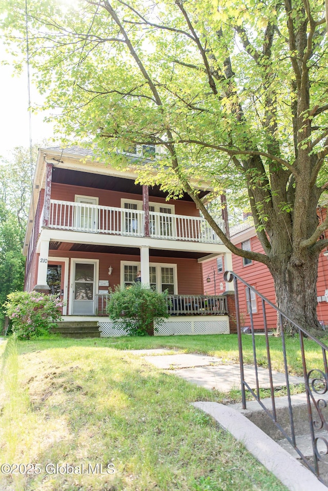 210 N Ballston Ave, Scotia, NY 12302 - view of front of home with a balcony, a porch, and a front yard