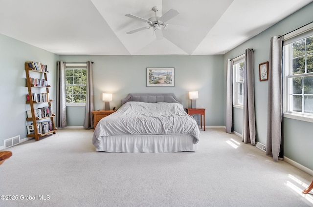 9 Oakline Ct, Niskayuna, NY 12309 - carpeted bedroom featuring vaulted ceiling, baseboards, and ceiling fan