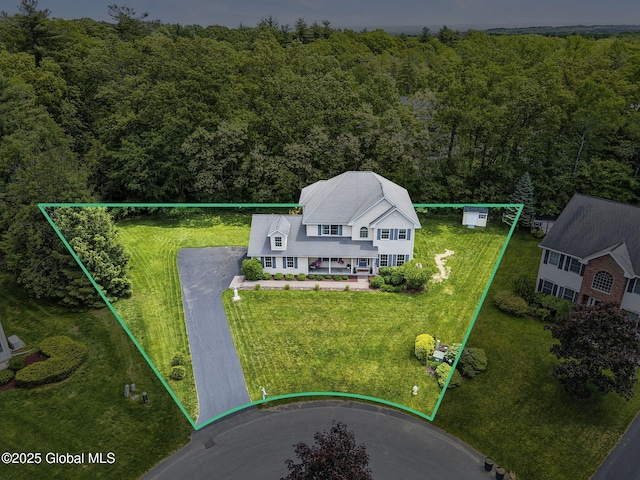 9 Oakline Ct, Niskayuna, NY 12309 - view from above of property featuring a heavily wooded area and property boundaries highlighted
