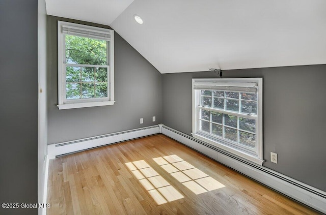 14 Woodridge Rd, Bethlehem, NY 12054 - additional living space with lofted ceiling, wood finished floors, and a baseboard heating unit