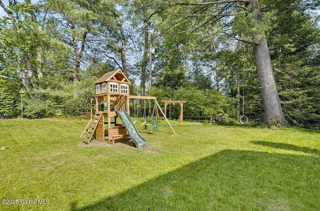 14 Woodridge Rd, Bethlehem, NY 12054 - view of jungle gym with a yard and view of scattered trees