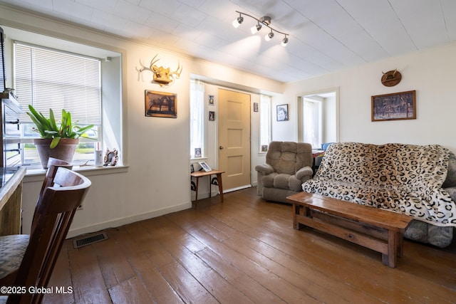 98 George St, Fort Ann, NY 12827 - living area with hardwood / wood-style flooring, baseboards, and rail lighting