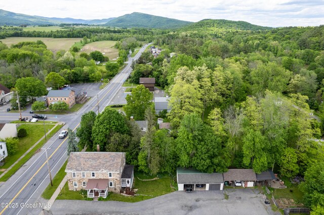 98 George St, Fort Ann, NY 12827 - aerial view of property and surrounding area featuring mountains and a forest