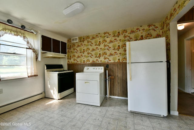 102 Willow St, Guilderland, NY 12084 - washroom featuring a baseboard radiator, wallpapered walls, and separate washer and dryer