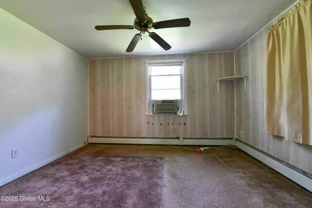 102 Willow St, Guilderland, NY 12084 - carpeted spare room with a baseboard radiator, cooling unit, a ceiling fan, and baseboards