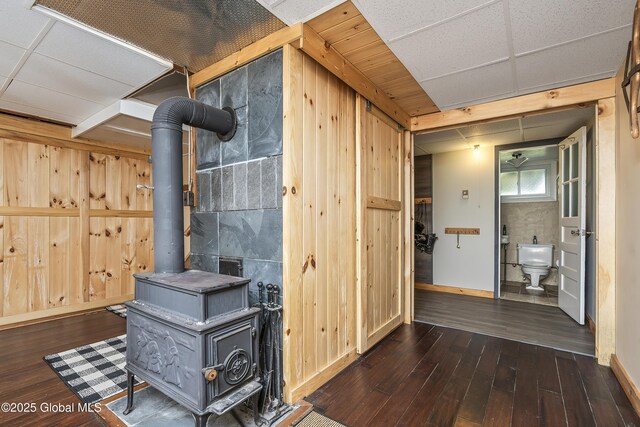 19 Knowles Rd, Rensselaerville, NY 12469 - interior space with dark wood finished floors, baseboards, and wood walls