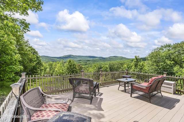 19 Knowles Rd, Rensselaerville, NY 12469 - wooden deck featuring a mountain view and a view of trees