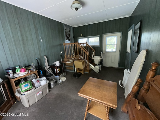 11 Calhoun Rd, Brunswick, NY 12180 - misc room featuring stairs and wood walls