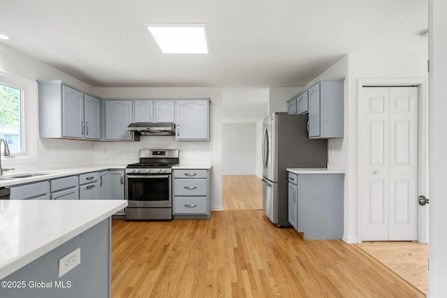 19 Runnel Dr, Colonie, NY 12304 - kitchen with appliances with stainless steel finishes, gray cabinetry, a sink, and under cabinet range hood