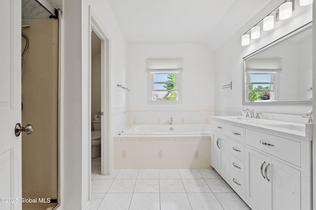 19 Runnel Dr, Colonie, NY 12304 - full bathroom with plenty of natural light, double vanity, toilet, and a bath