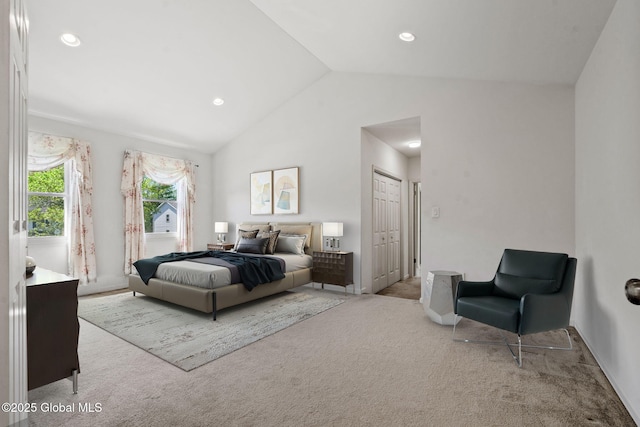19 Runnel Dr, Colonie, NY 12304 - carpeted bedroom with vaulted ceiling, a closet, and recessed lighting