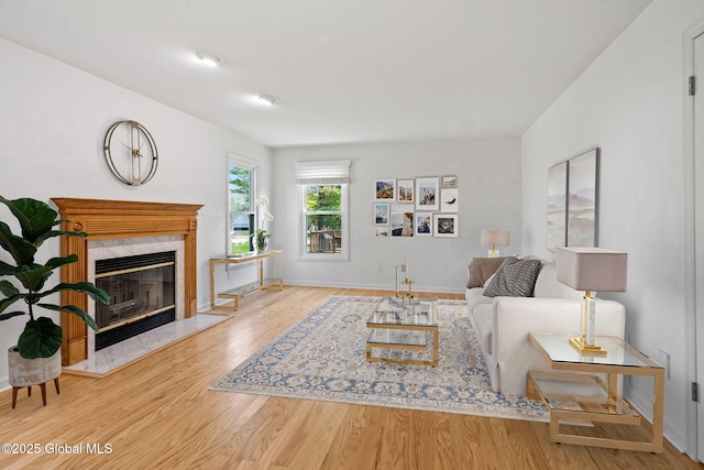 19 Runnel Dr, Colonie, NY 12304 - living room with wood finished floors, a high end fireplace, and baseboards