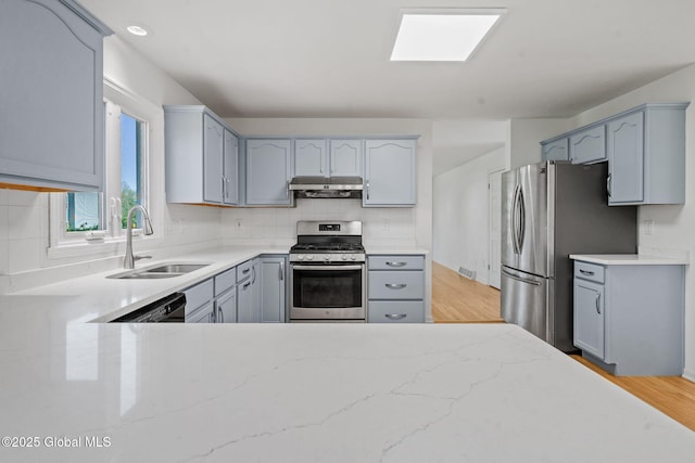 19 Runnel Dr, Colonie, NY 12304 - kitchen with appliances with stainless steel finishes, a sink, under cabinet range hood, tasteful backsplash, and light stone counters