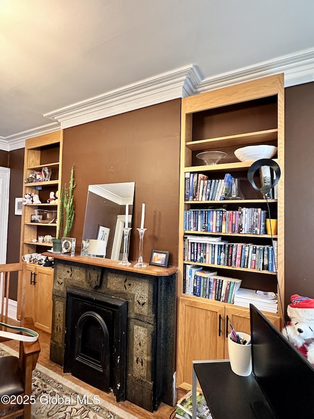 369 Madison Ave, Albany, NY 12210 - living area with ornamental molding and built in shelves