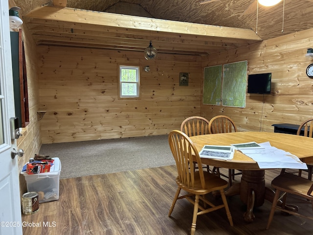 10 W Tucker Rd, Stony Creek, NY 12878 - carpeted dining room with wooden walls and wood finished floors