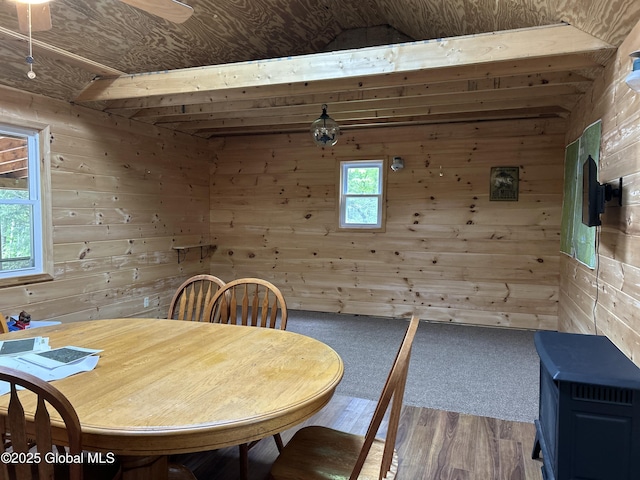 10 W Tucker Rd, Stony Creek, NY 12878 - dining area with wood walls and wood finished floors