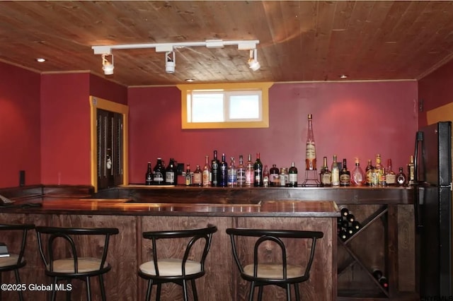 302 Pennsylvania Ave, Johnstown, NY 12095 - indoor bar with wood ceiling, freestanding refrigerator, and ornamental molding