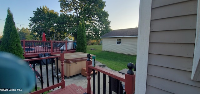 302 Pennsylvania Ave, Johnstown, NY 12095 - wooden terrace featuring a hot tub and a yard