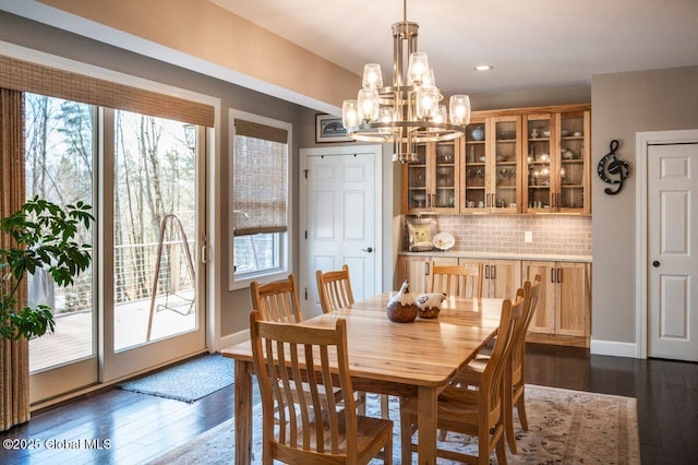 60AND0 Federal Hill Rd, Bolton, NY 12814 - dining area featuring healthy amount of natural light, dark wood finished floors, recessed lighting, and a chandelier