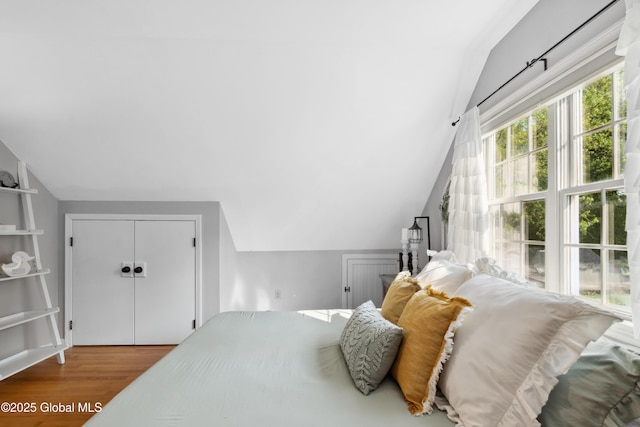 2400 Curry Rd, Schenectady, NY 12303 - bedroom featuring vaulted ceiling, wood finished floors, and a closet