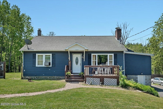 3287 Ny Highway 43, Sand Lake, NY 12018 - view of front facade featuring a chimney, a front lawn, and roof with shingles