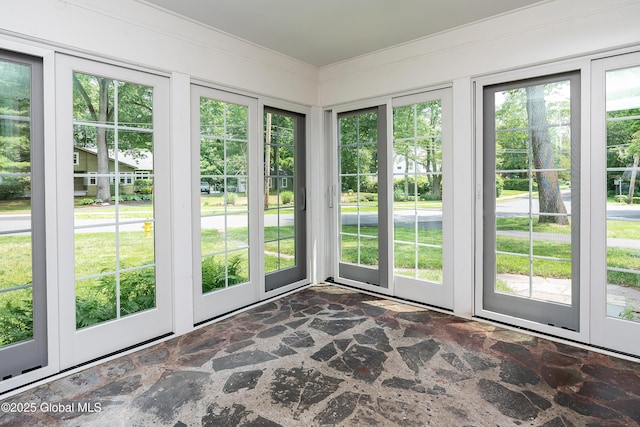 2 Darroch Rd, Bethlehem, NY 12054 - unfurnished sunroom with french doors, stone floors, and crown molding