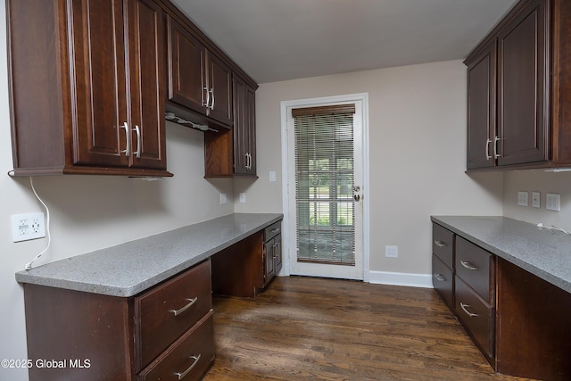 2 Darroch Rd, Bethlehem, NY 12054 - kitchen featuring dark wood-type flooring, dark brown cabinets, and baseboards