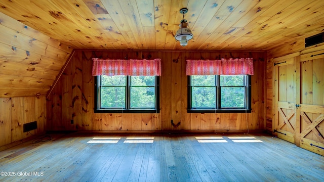 824 County Highway 106, Mayfield, NY 12010 - additional living space featuring wooden ceiling, wood-type flooring, vaulted ceiling, and wood walls