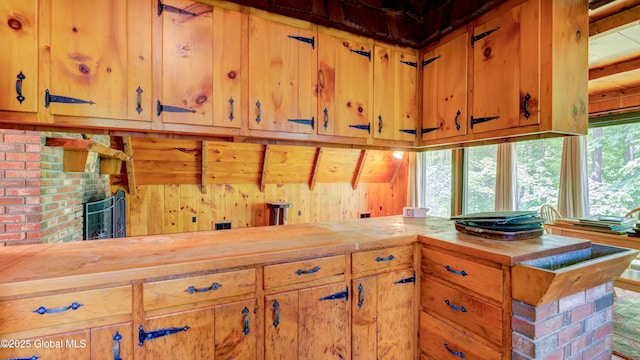 824 County Highway 106, Mayfield, NY 12010 - kitchen with wood counters and wooden walls